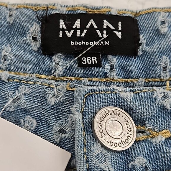 Boohoo Man Distressed Pull Texture Skate Jeans Men's 36x32 NEW Relaxed Fit NWT - Picture 8 of 16